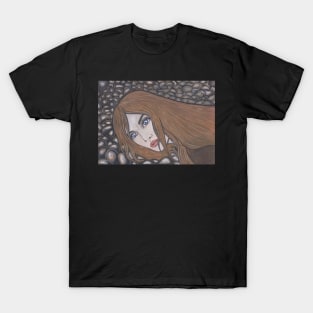 Sad girl on beach stones T-Shirt